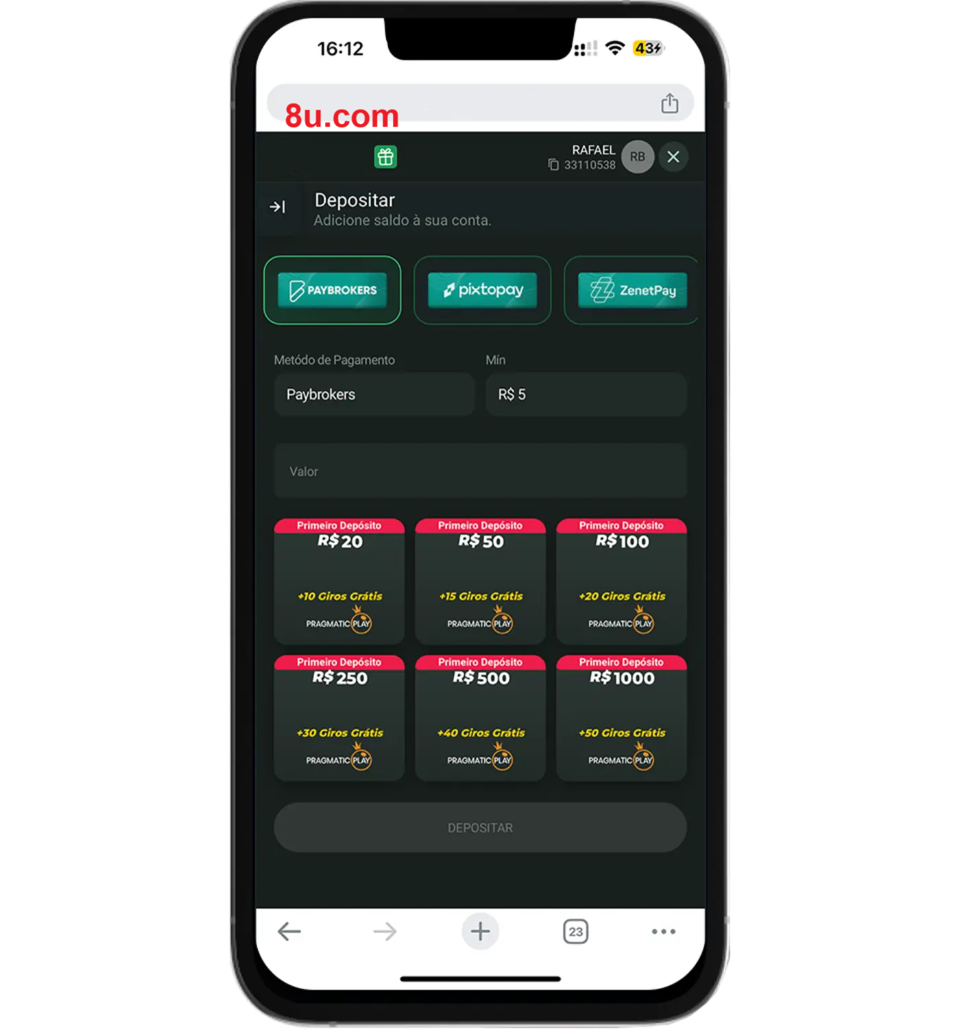 Baixe o aplicativo 8U para jogar a qualquer momento